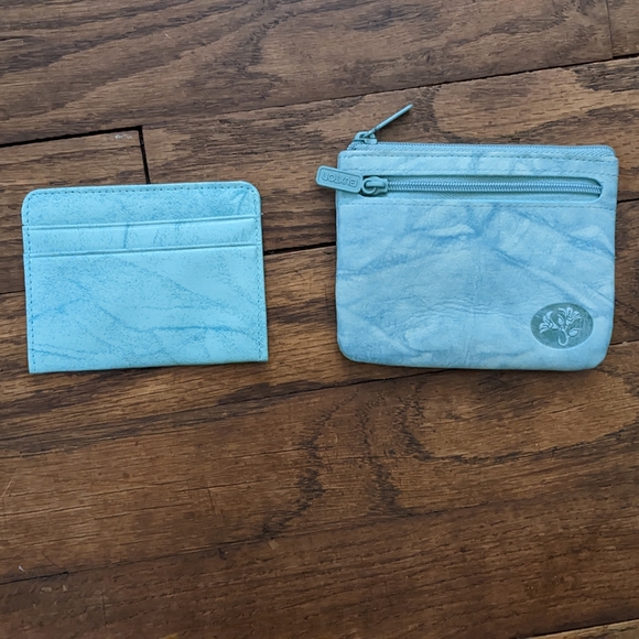 Buxton Top Grain Cowhide Exterior Teal Blue Wallet/Card Holder Set - Picture 2 of 5